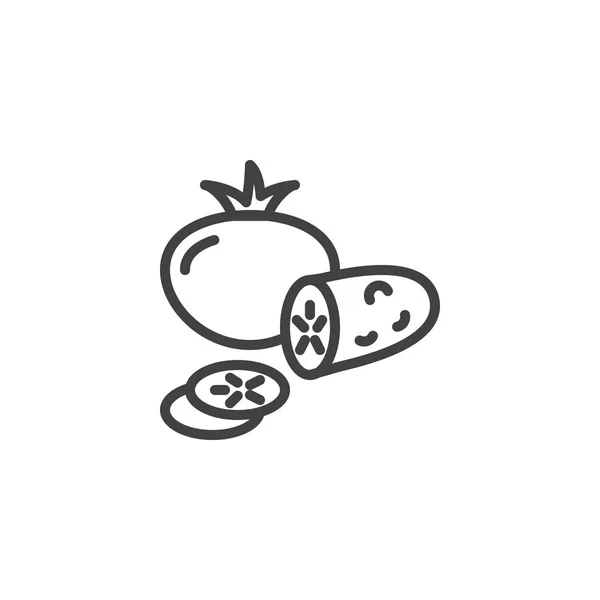 Icono de línea de rodajas de tomate entero y pepino — Vector de stock