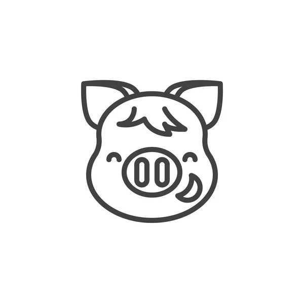 Piggy Grinning face with smiling face emoji line icon — Stock Vector