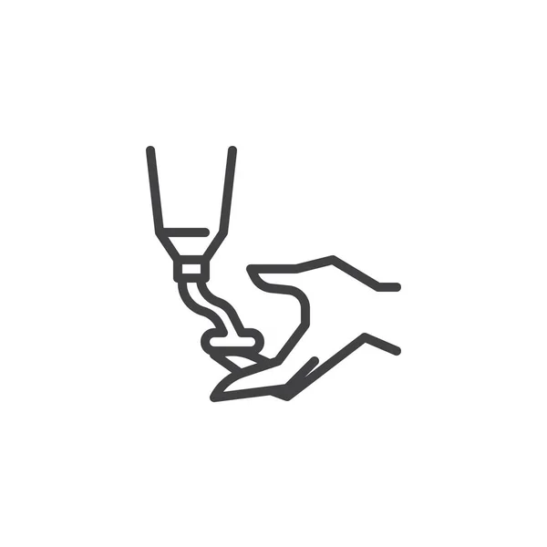 Руки, що застосовують піктограму лінії лосьйону вершків — стоковий вектор