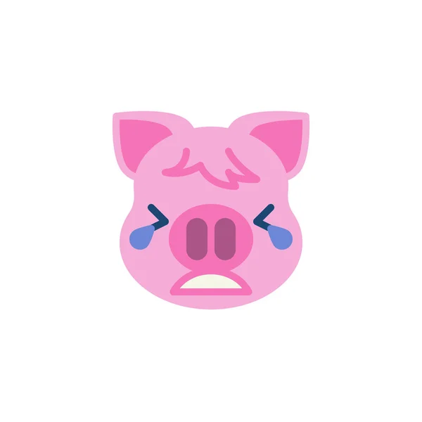 Cochon pleurant visage émoji icône plate — Image vectorielle