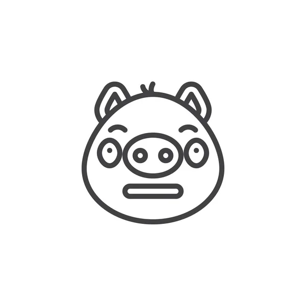 Neutral cara de cerdito icono de línea emoticono — Vector de stock