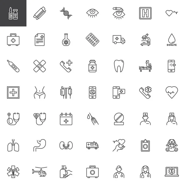 Equipo médico línea iconos conjunto — Archivo Imágenes Vectoriales
