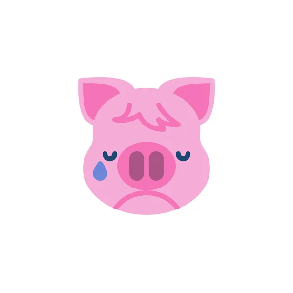 Ağlayan Piggy yüz emoji düz simge — Stok Vektör