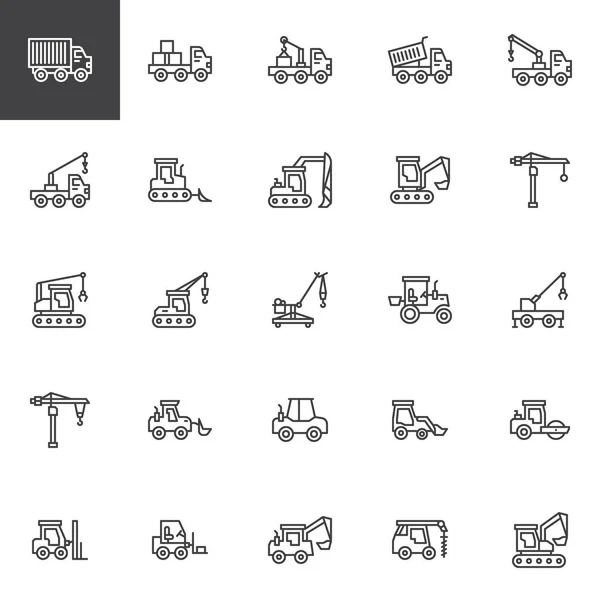 Liniensymbole für Bauwagen gesetzt — Stockvektor