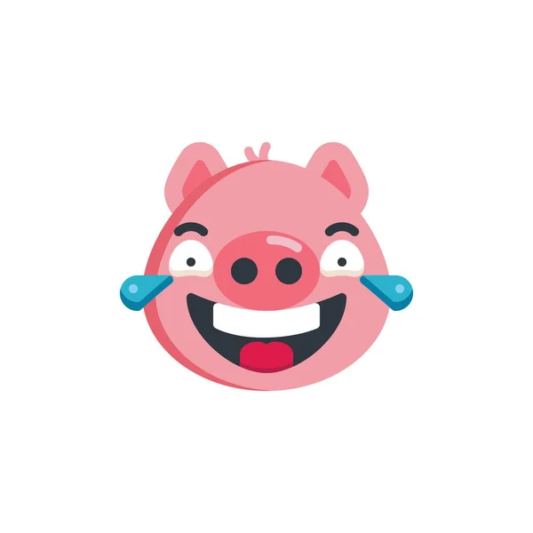 Neşe emoji düz simgesi gözyaşları Ile Piggy yüz — Stok Vektör