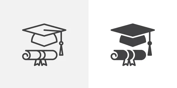 Sombrero de graduación y diploma icono — Archivo Imágenes Vectoriales