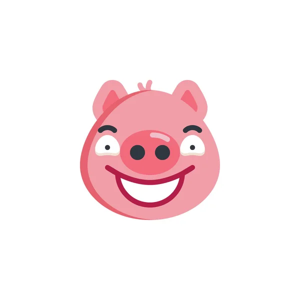 Feliz sonrisa de cerdito emoticono icono plano — Vector de stock