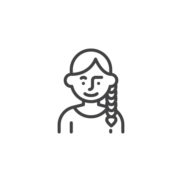 Menina com ícone de linha de cabelo de trança — Vetor de Stock