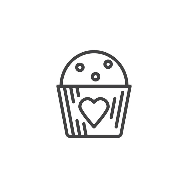 Cupcake con icono de línea de corazón — Vector de stock