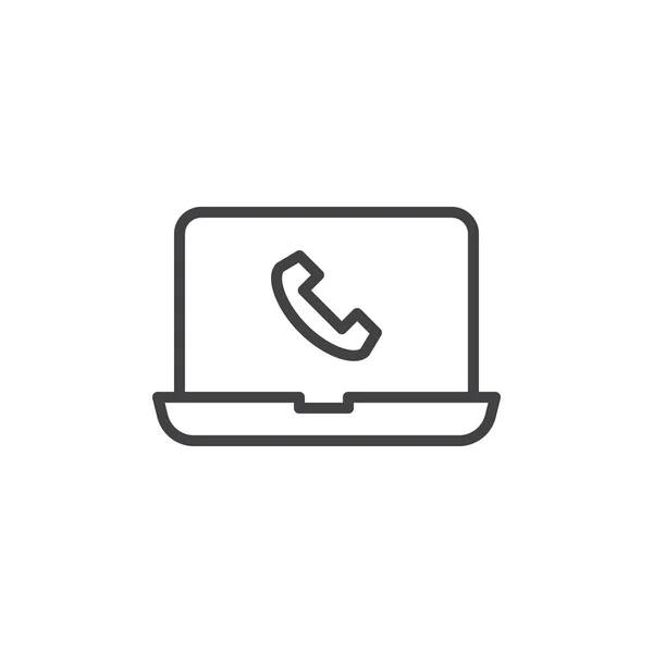 Laptop telefoongesprek lijnpictogram — Stockvector