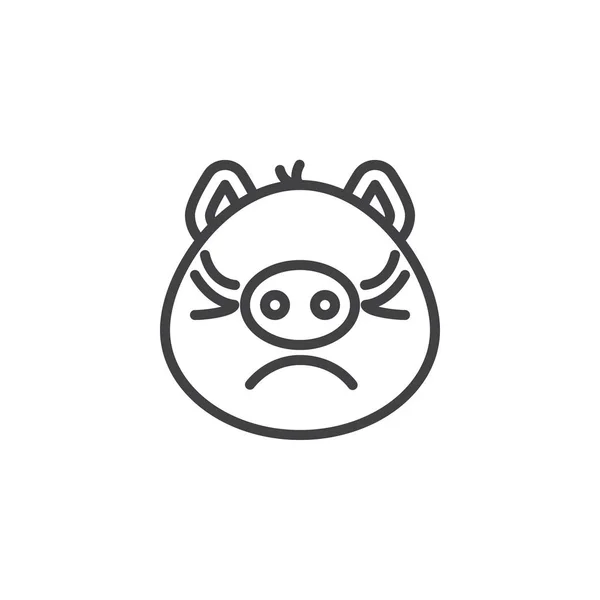 돼지 불쾌 한 얼굴 이모티콘 라인 아이콘 — 스톡 벡터
