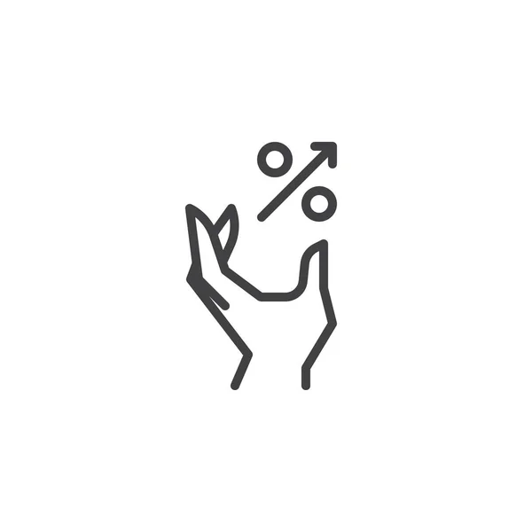 Main et pourcentage flèche ligne icône — Image vectorielle