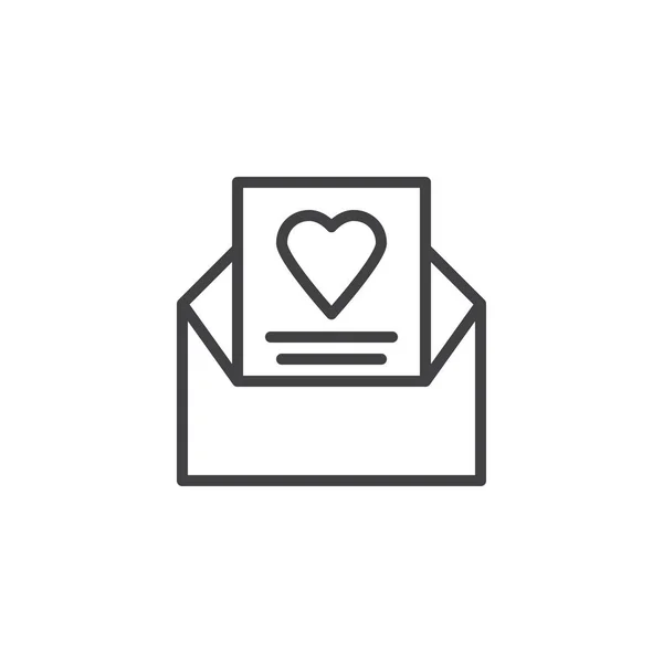 Busta con l'icona della linea della carta d'amore — Vettoriale Stock