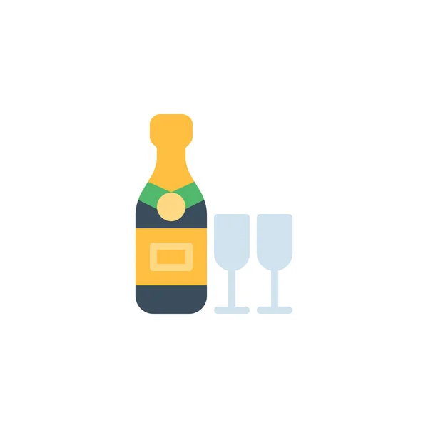 Пляшка шампанського з двома скляними плоскими значками — стоковий вектор