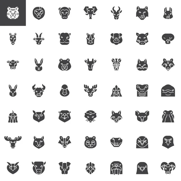 Set di icone vettoriali con vista frontale testa animali — Vettoriale Stock