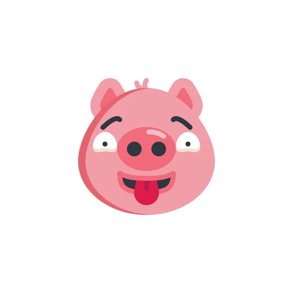 戏弄小猪脸表情符号显示舌头平面图标 — 图库矢量图片
