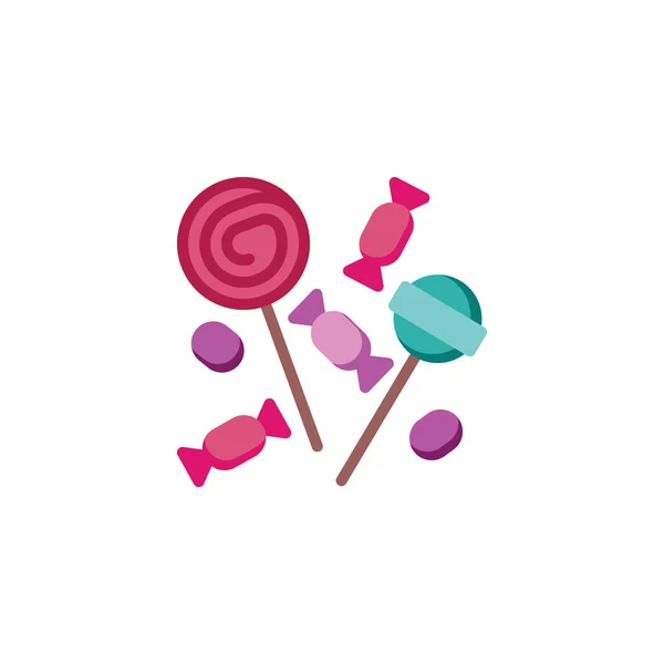 Sucettes bonbons et bonbons icône plate — Image vectorielle