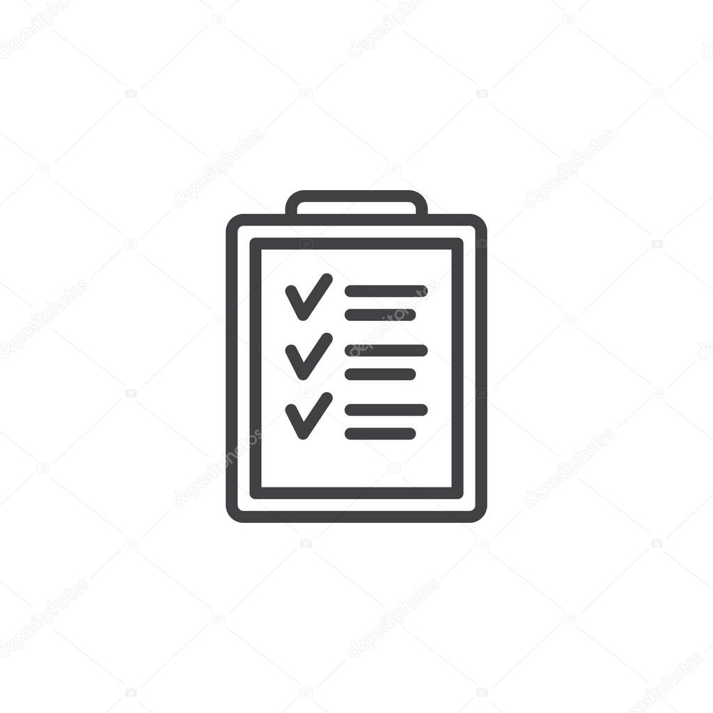 Checklist clipboard line icon. To do list linear style sign for mobile concept and web design. Taking note outline vector icon. Symbol, logo illustration. Pixel perfect vector graphics