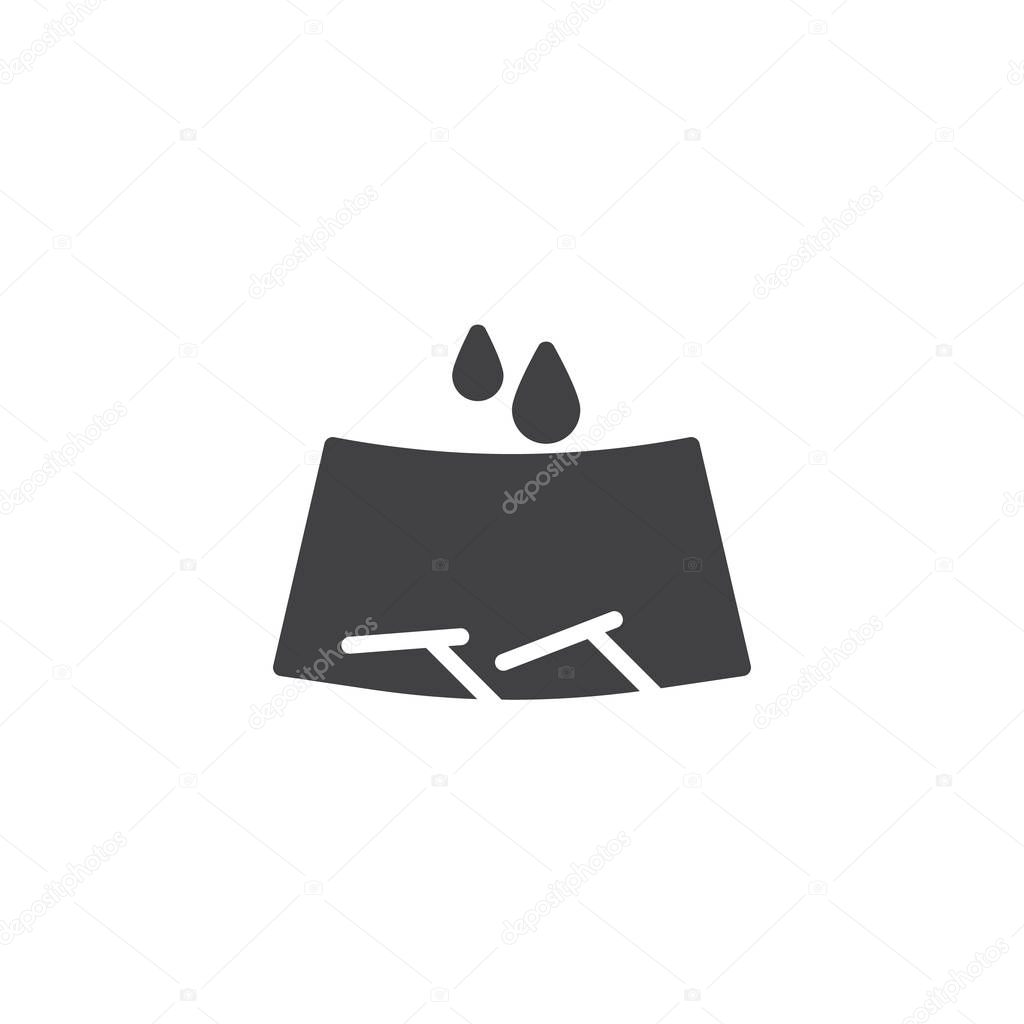 Windscreen wipers and rain drops vector icon. filled flat sign for mobile concept and web design. Car windshield glyph icon. Symbol, logo illustration. Pixel perfect vector graphics