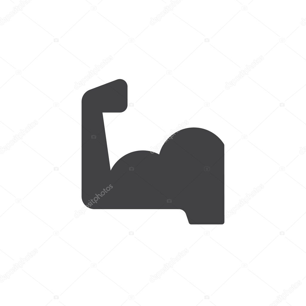 Flexed Biceps Hand vector icon. filled flat sign for mobile concept and web design. Strong arm muscles simple glyph icon. Gym symbol, logo illustration. Pixel perfect vector graphics