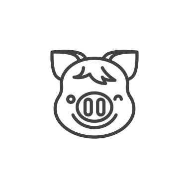 Piggy Winking yüz emoji çizgi simgesi