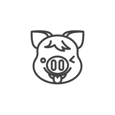 Dil emoji çizgi simgesi Ile Piggy yüz Winking