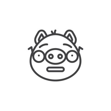 Piggy nerd yüz ifade çizgi simgesi