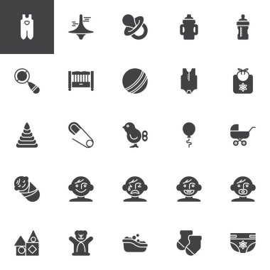 Bebek oyuncakları ve besleme vektör simgeleri seti