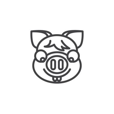 Piggy nerd yüz emoji çizgi simgesi