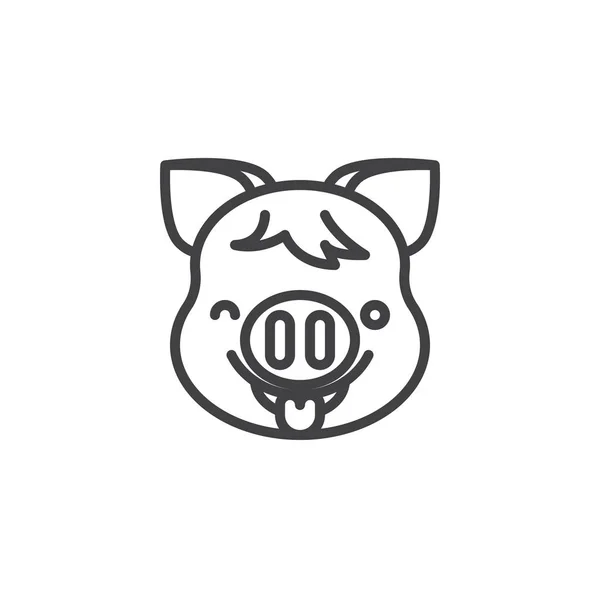 Cochon visage avec langue Emoji ligne icône — Image vectorielle