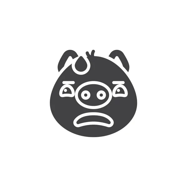 Cara de cerdo con icono de vector emoticono sudor — Vector de stock