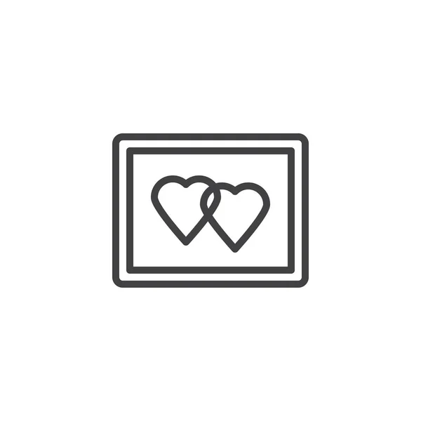 Corações de casal ícone de linha de moldura foto — Vetor de Stock