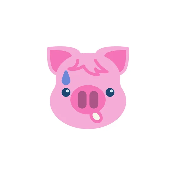 Piggy cara ansiosa con sudor Emoji icono plano — Archivo Imágenes Vectoriales