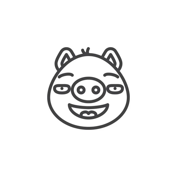 Piggy calmo faccia emoticon linea icona — Vettoriale Stock