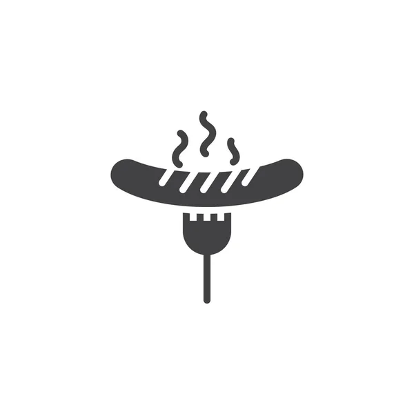 Salchicha a la parrilla en el icono del vector de horquilla — Vector de stock