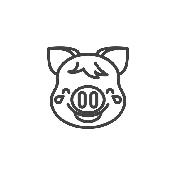 Piggy Face-val könnycseppek-ból öröm Emoji vonal ikon — Stock Vector