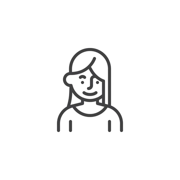Mujer con icono de línea de pelo largo — Vector de stock