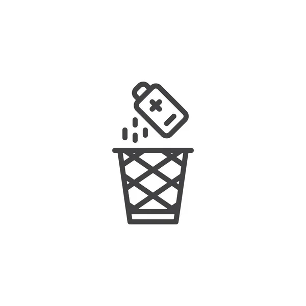 Battery waste bin line icon — Stock Vector