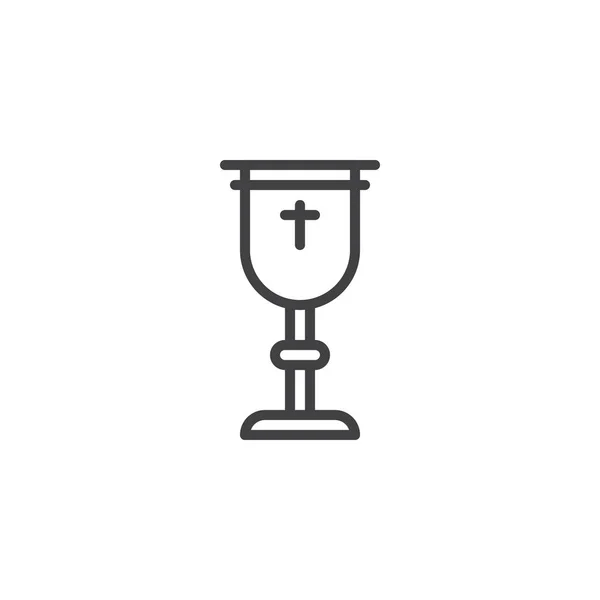 Goblet with holy cross line icon — 스톡 벡터