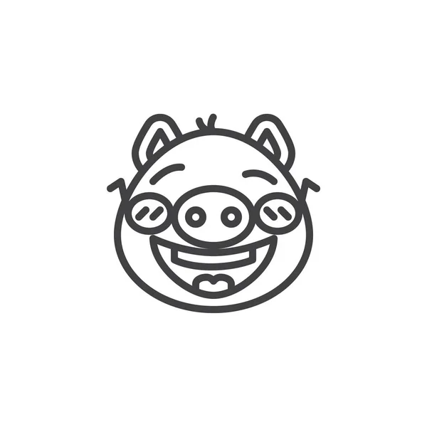 Piggy cara feliz con gafas icono de línea emoticono — Vector de stock