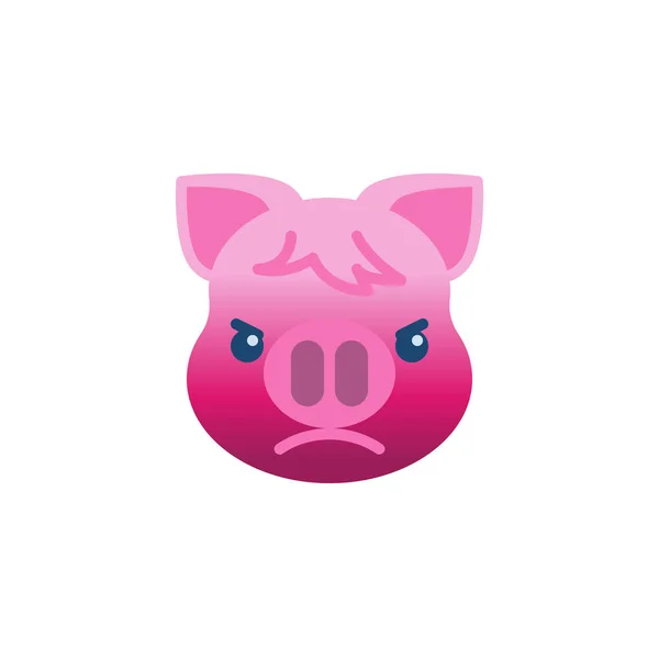 Enojado puchero piggy cara emoji plana icono — Vector de stock