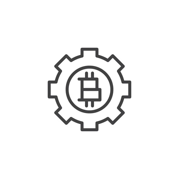 Bitcoin hajtómű vonal ikon — Stock Vector