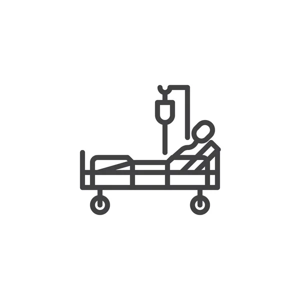 Hospital bed with patient blood transfusion line icon — Stock Vector