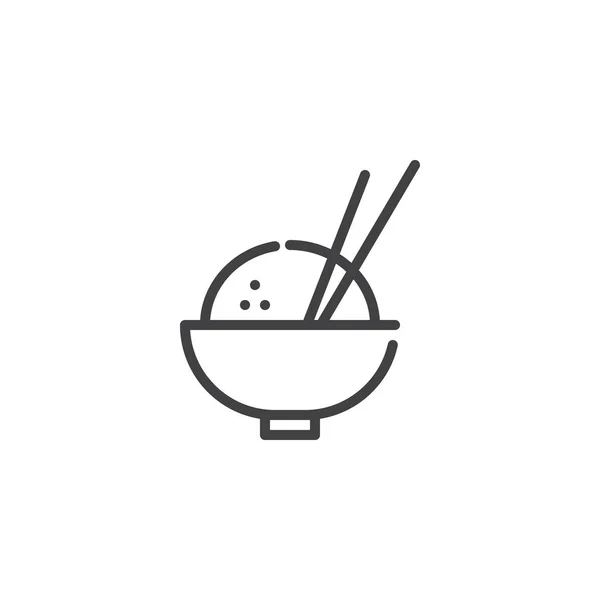 Mangkuk nasi dan sumpit ikon baris - Stok Vektor