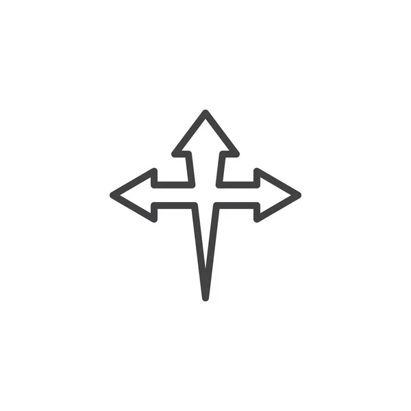 Icono de línea transversal de flecha de tres vías — Archivo Imágenes Vectoriales