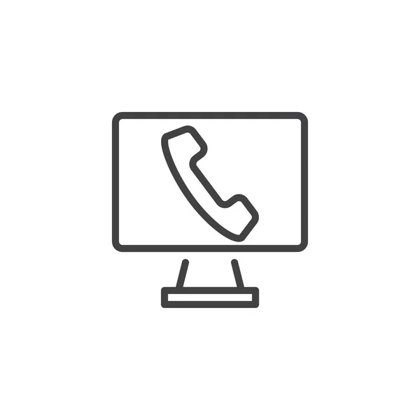 Dator telefon samtal linje ikon — Stock vektor