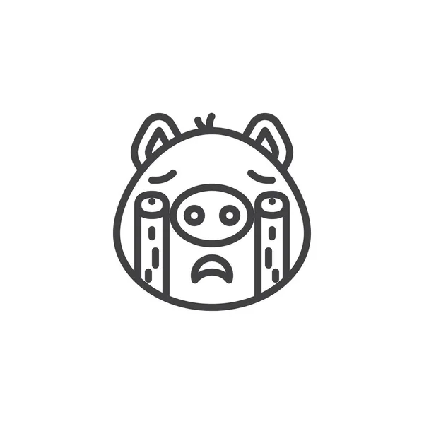 Hangosan sír malacka arcát Emoji vonal ikon — Stock Vector