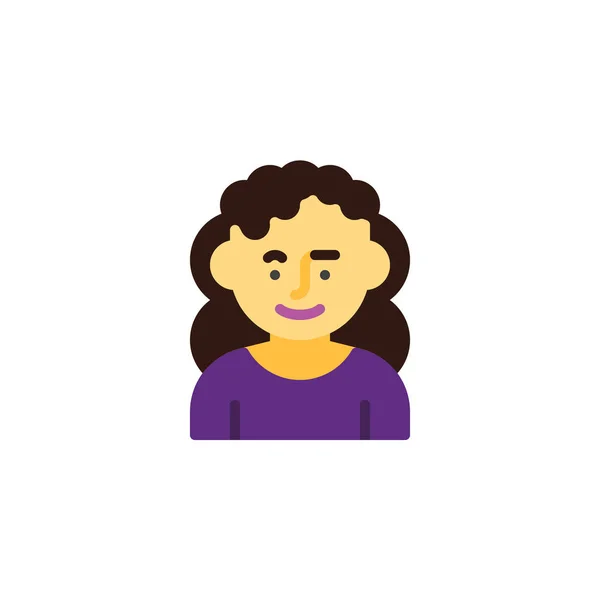 Mujer con el pelo rizado icono plano — Vector de stock