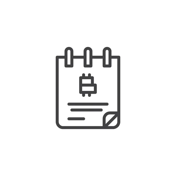Bitcoin línea de cuaderno icono — Vector de stock