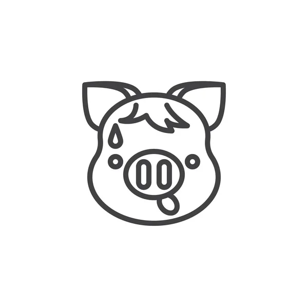 Ängstliches Schweinegesicht mit Schweiß-Emoji-Linie-Symbol — Stockvektor
